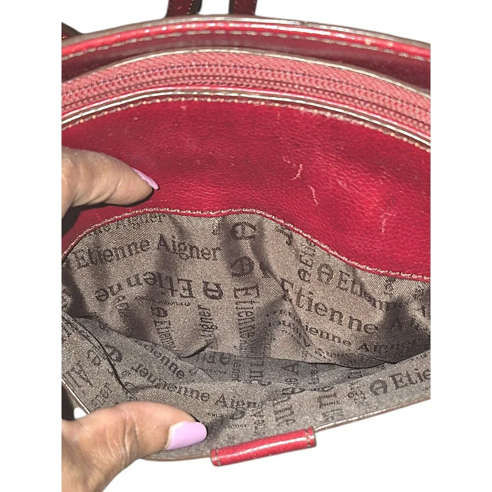 VTG Etienne Aigner Shoulder Bag Ox Blood, 100% Leather Handbag, Polyester Lining